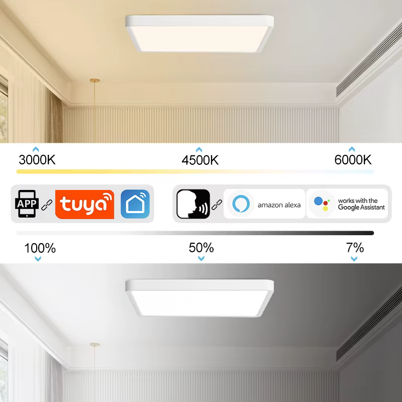 MARPOU Tuya plafonnier LED intelligent Grain de bois App commande vocale Alexa/Google télécommande p