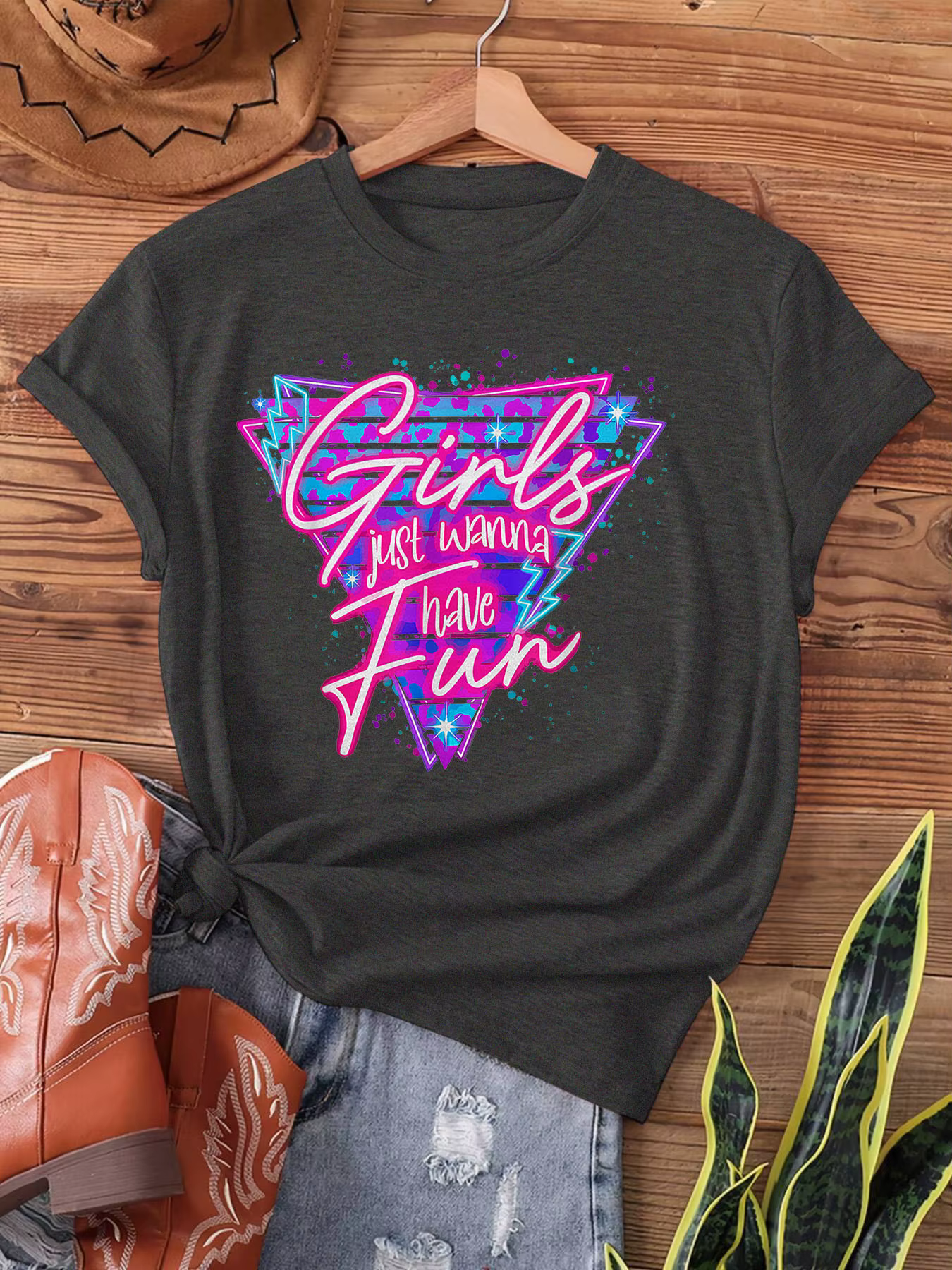 T-shirt pour femme Girls Just Wanna Have Fun - Motif rétro des années 80, haut décontracté pour les
