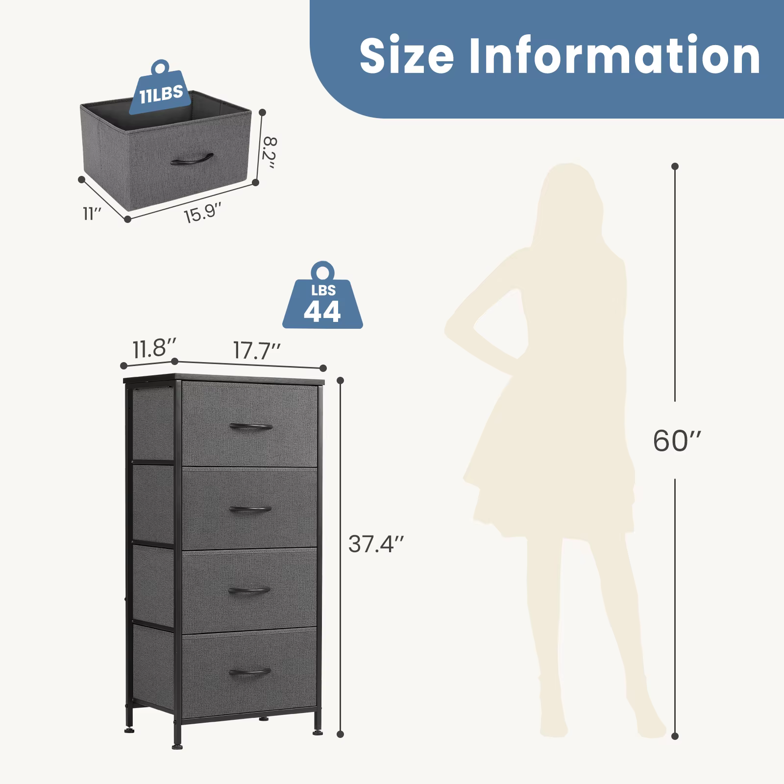 JIAN-Armoire de Rangement pour Vêtements, Commode pour Chambre à Coucher, 4 Tiroirs de Proximité en
