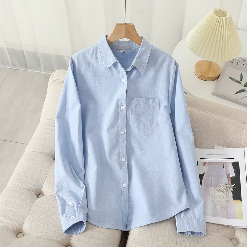 Chemise Oxford décontractée en coton pour femmes, chemisier rayé pour dames, chemises monochromes, b