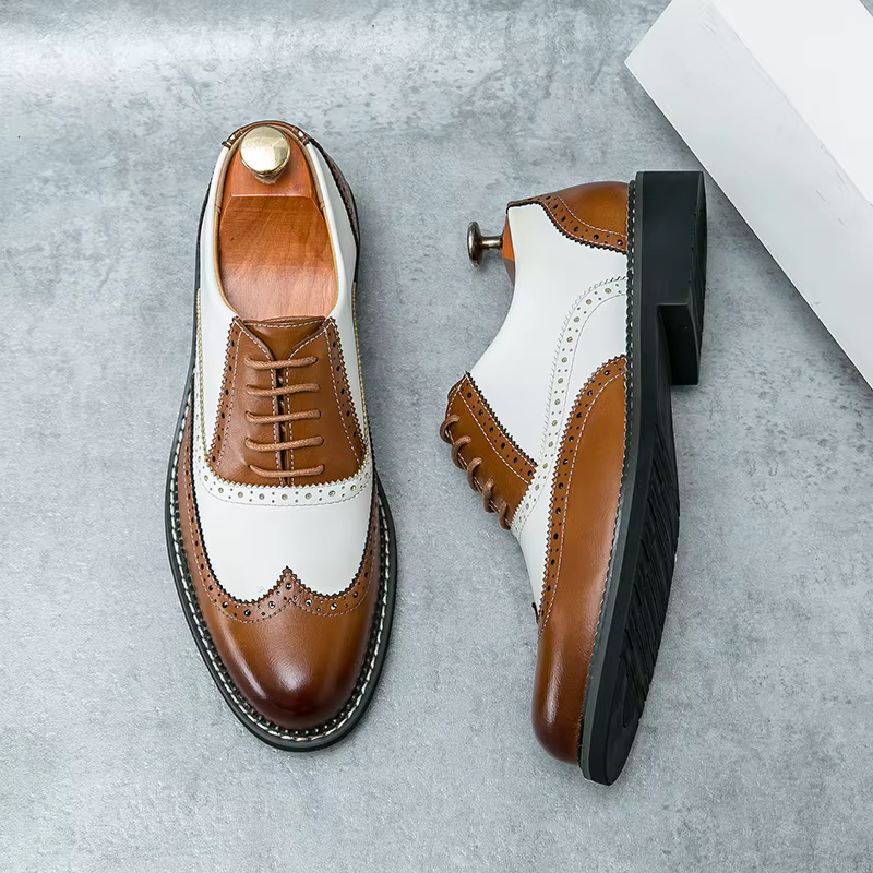 Chaussures en cuir britanniques pour hommes, couleur assortie, blanc, marron, affaires décontractées