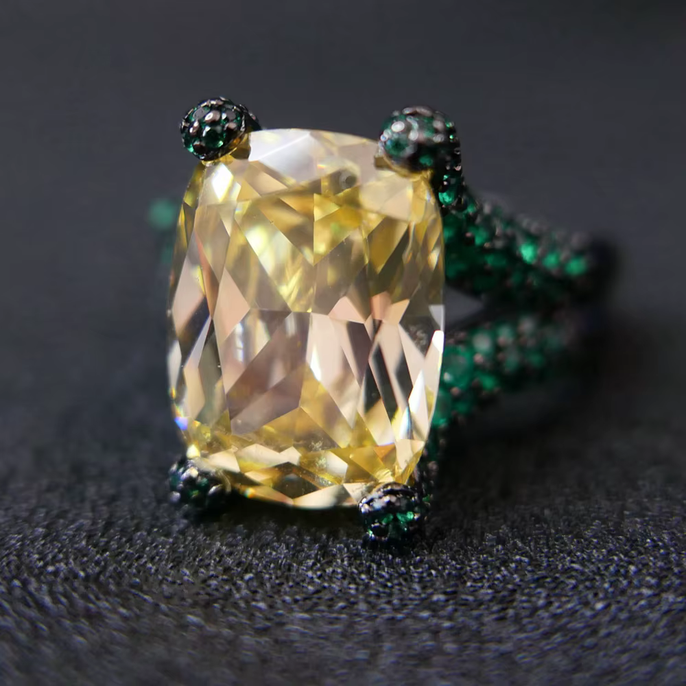 KQDANCE-Grandes matiques en diamant plaqué or noir, émeraude créée en laboratoire, tourmaline Paraib