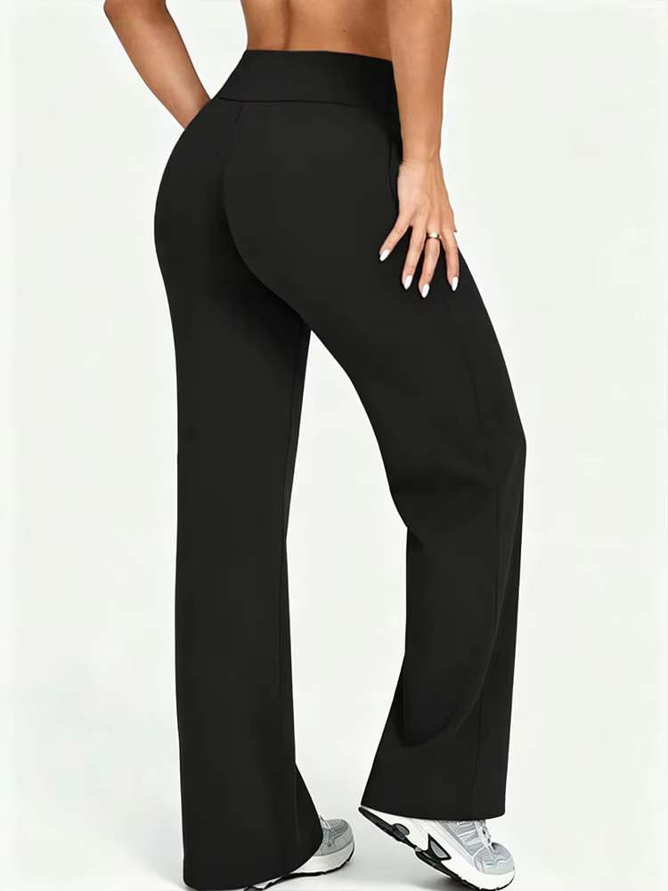 Pantalon de sport souple à jambe droite pour femme, taille mi-haute, pour yoga, fitness, entraînemen