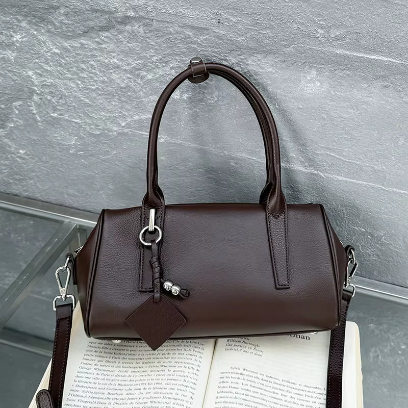 Sacs à bandoulière en cuir de vache véritable pour femmes, fourre-tout rétro Boston de styliste, sac