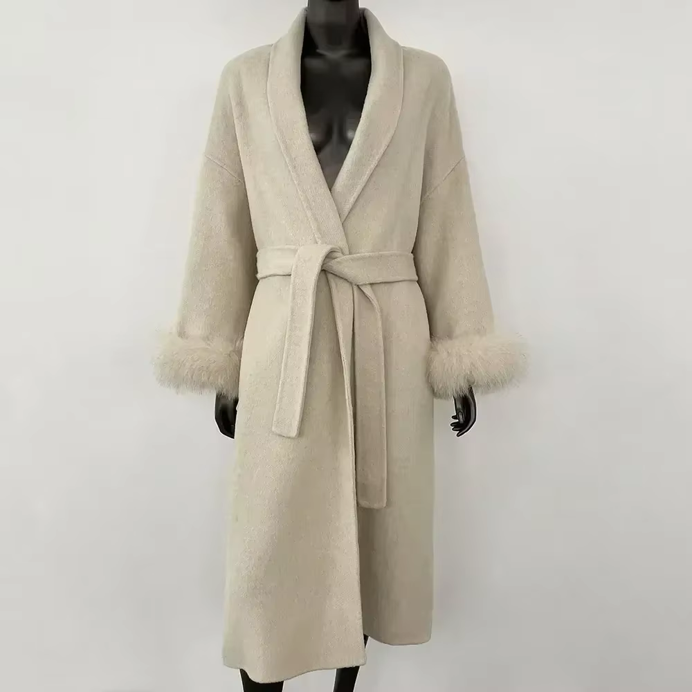 Tempérament d'hiver manteau en laine véritable court et Long poignets amovibles veste en fourrure de