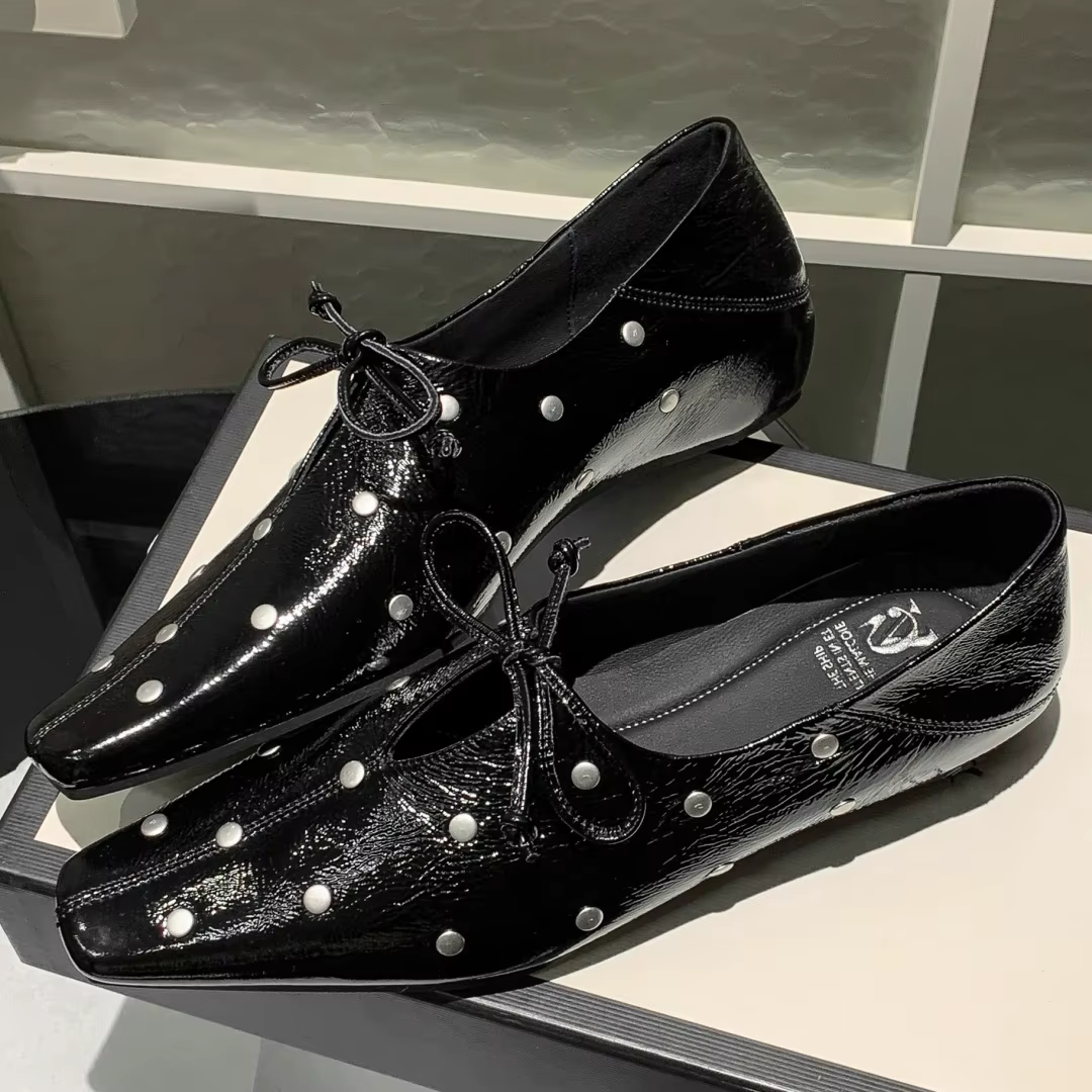 Espadrilles à lacets en cuir de vachette pour femmes, ballerines ald-on, chaussures à rivets souples