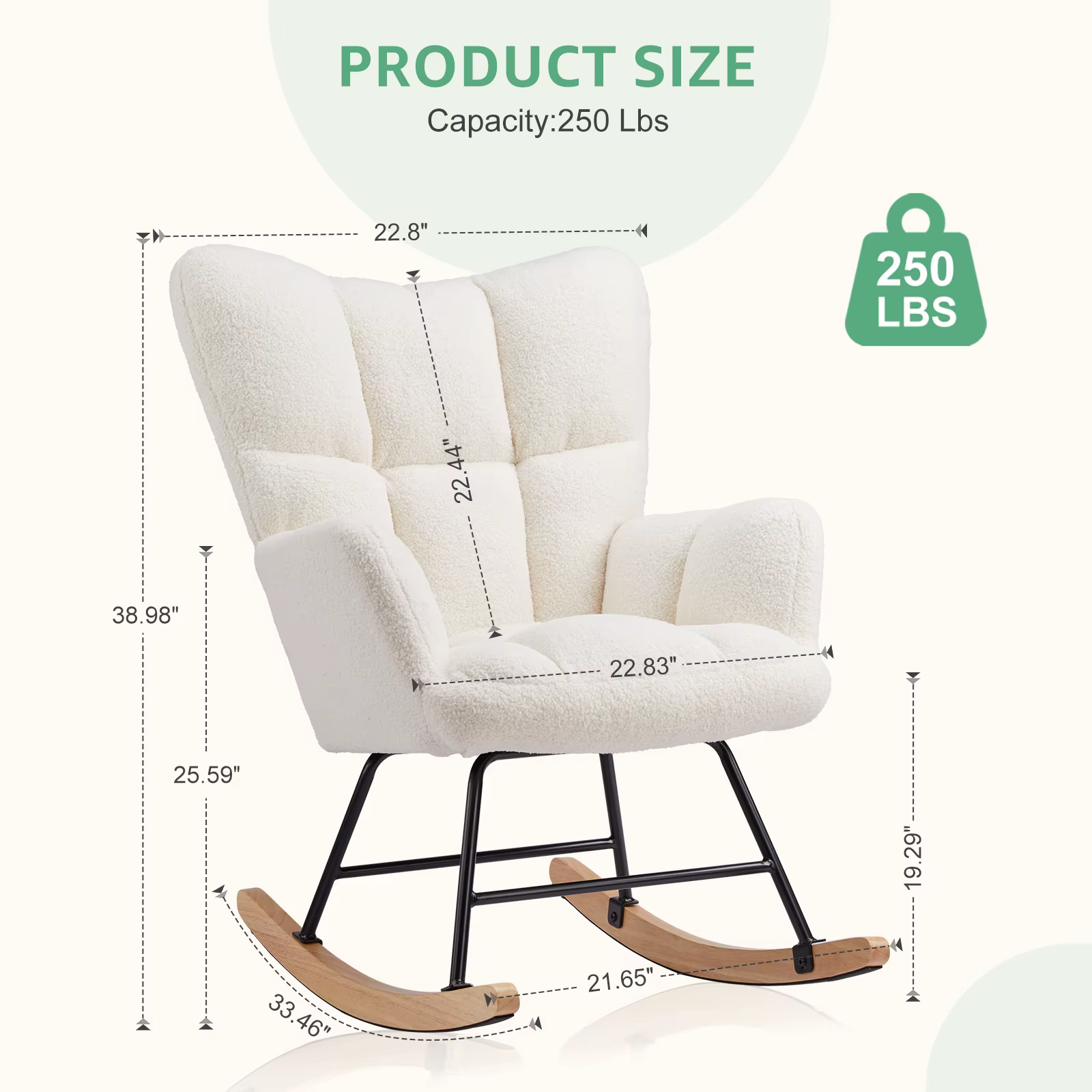 JIan Teddy-Fauteuil à bascule en tissu avec dossier haut, siège rembourré, fauteuil inclinable d'app