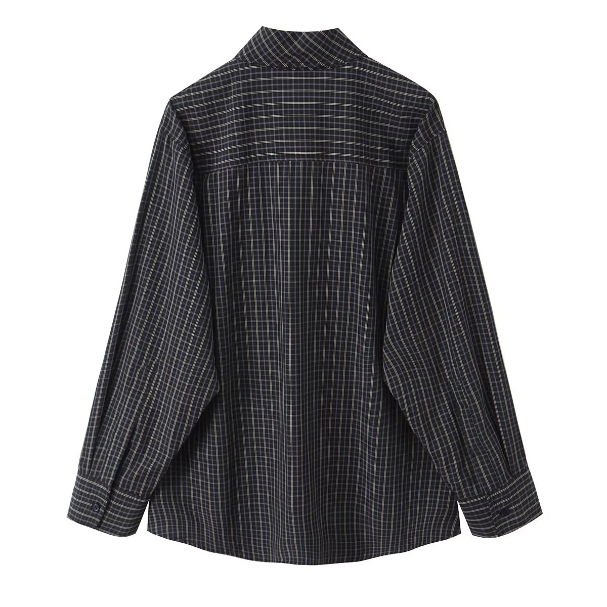 DUOPERI femmes avec nœud Plaid simple boutonnage Blouse col écharpe manches longues femme élégante C