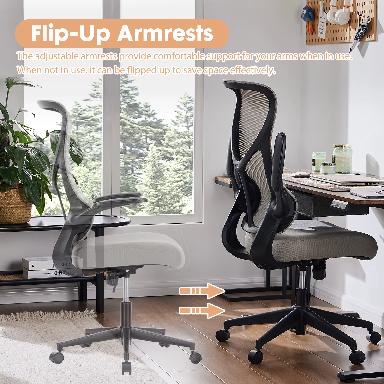 JIAN-Chaise de Bureau Ergonomique avec Support Lombaire en Maille, à Dossier Haut, pour Ordinateur, 