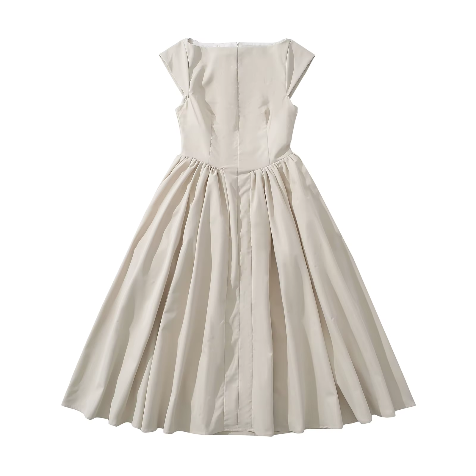 Robe mi-longue taille basse à manches courtes pour femmes, col slash sexy, dos nu évidé, robe trapèz