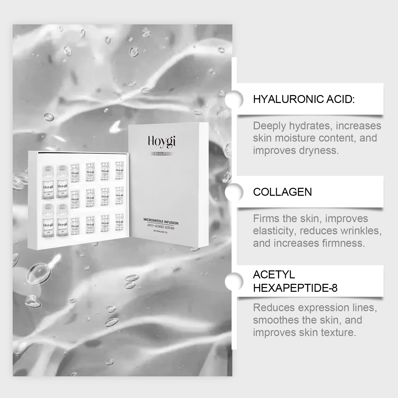 Kit Sérum Raffermissant Visage avec Rouleau Microneedle Anti-Âge, Essence Hydratante et Lissante pou
