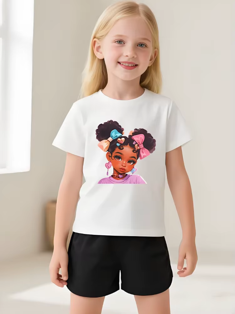 T-shirts décontractés d'été pour filles, hauts imprimés à manches courtes pour enfants, respirants e