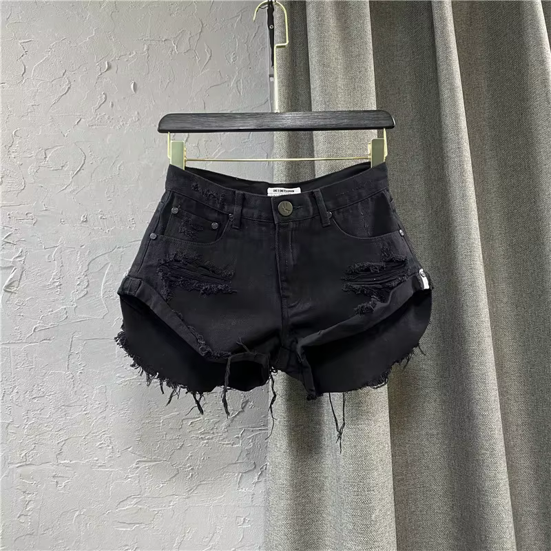 Short en jean sexy taille basse 2026 Nouvelle collection été – Jean déchiré à jambe large pour femme