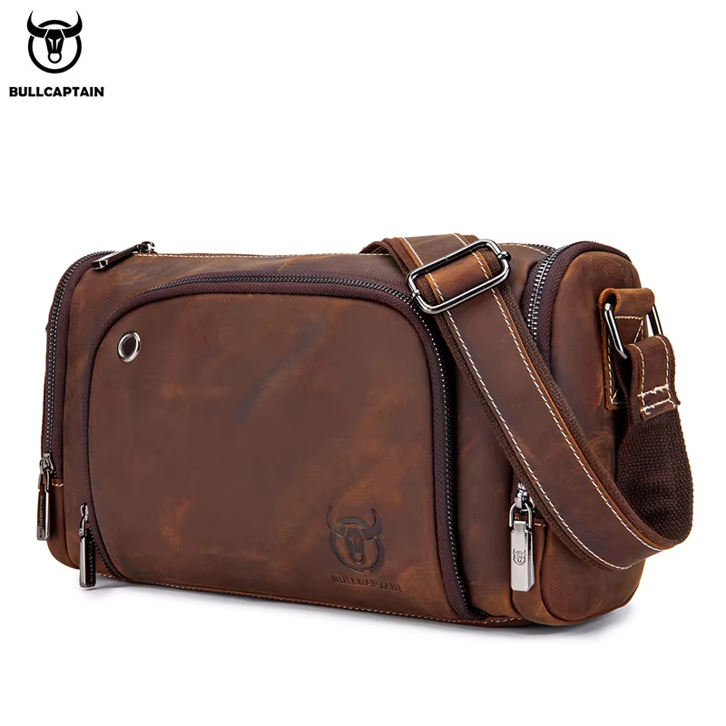 BULLCAPTAIN-Sac rétro en cuir de cheval pour homme, sacoche de bonne qualité, nouvelle collection 20