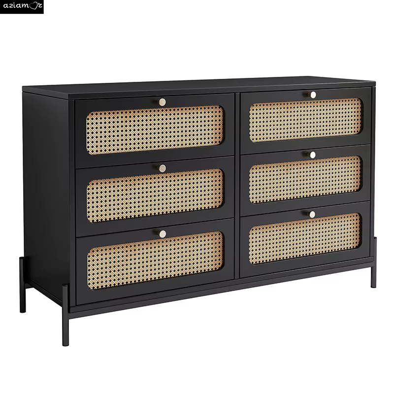 Placard en bois de rotin de cannage moderne, commode 6 MELfur ser, armoire de rangement en bois, buf