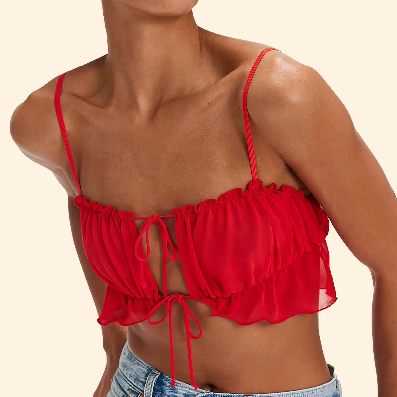Soutien-Gorge Rouge à Volants pour le Jour de Noël et le Nouvel An, Lingerie Sexy à la Mode