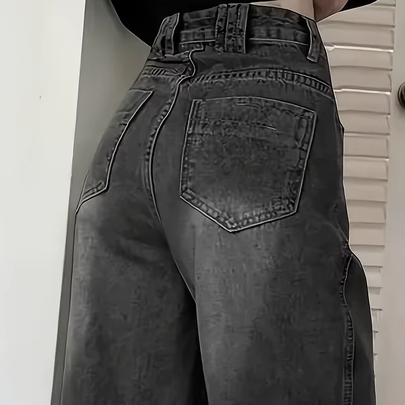 Jean taille haute pour femme, streetwear, designer, jambe large, gris classique, gothique, pantalon 