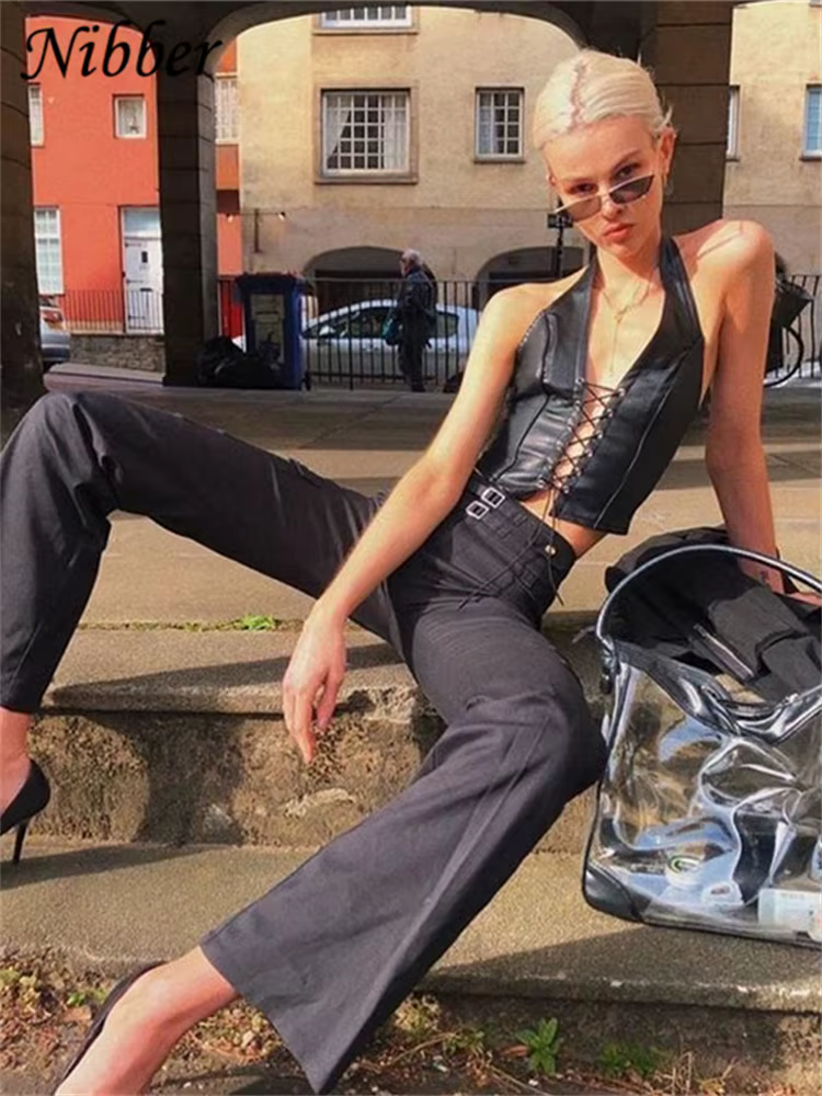 Nibber – haut court en cuir PU noir pour femmes, Sexy, Punk Y2K, dos nu, Camisole, gilet d'été, mode