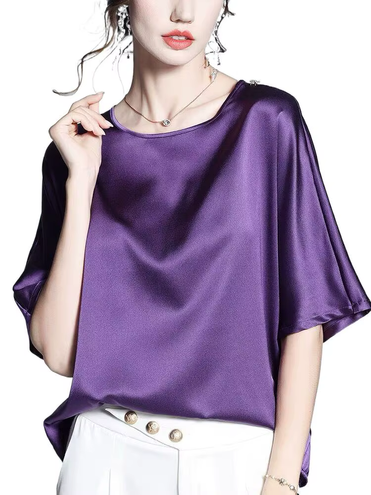 Printemps 2026 femmes chemise en soie glacée Vintage Blouse grande taille femmes demi manches acétat