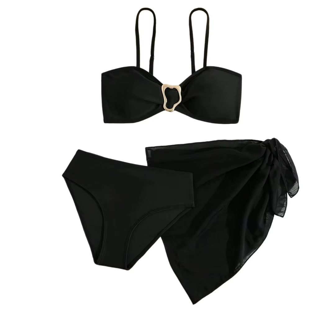 Ensemble de maillots de bain 3 pièces pour adolescentes 2026 – Bikini décoré de boucles métalliques,