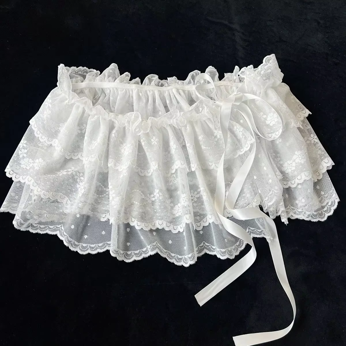 Coréen Ins blogueur Unique dentelle couches gaze jupes dentelle garniture a-ligne courte tissu Mini 