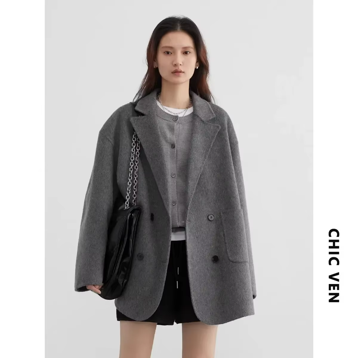 CHIC VEN – manteaux en laine pour femmes, ample, décontracté, Double boutonnage, rétro, veste Double