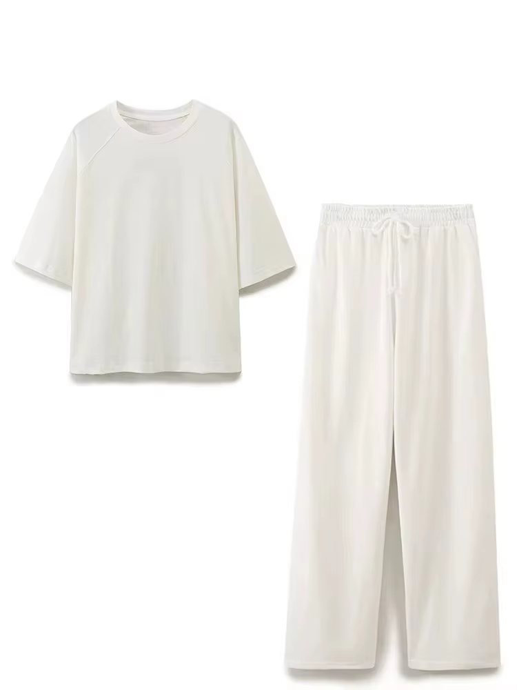HH été femmes décontracté T-Shirt pantalon ensembles élégant rose col rond manches courtes T-Shirt +