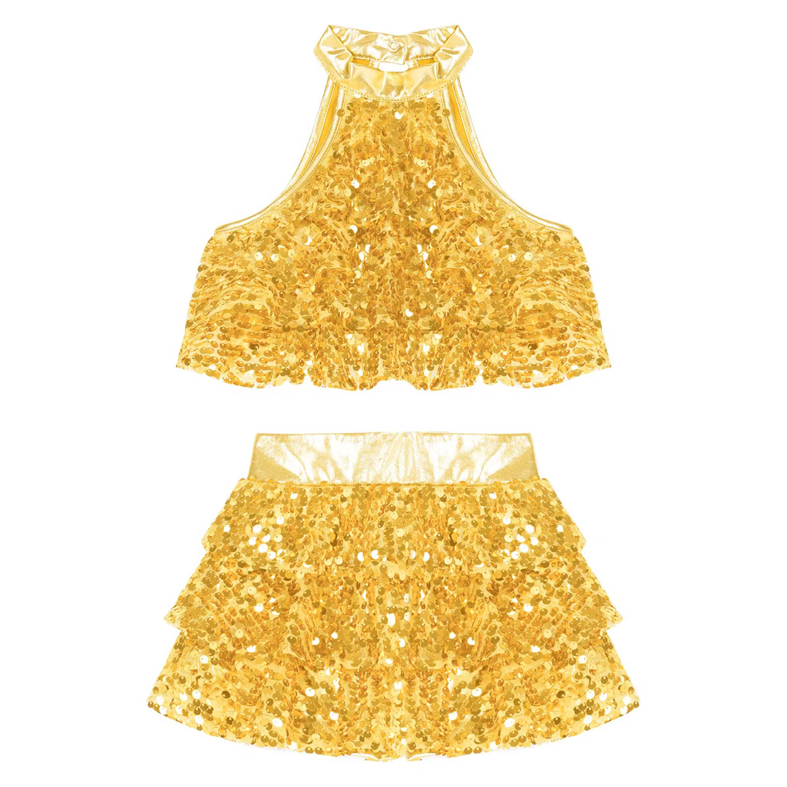 Haut court à plusieurs niveaux avec jupe pour enfants, paillettes brillantes pour filles, ensemble d