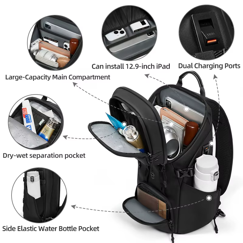 Sac à bandoulière étanche pour hommes, avec séparation sèche et humide, Port de chargement USB, gran