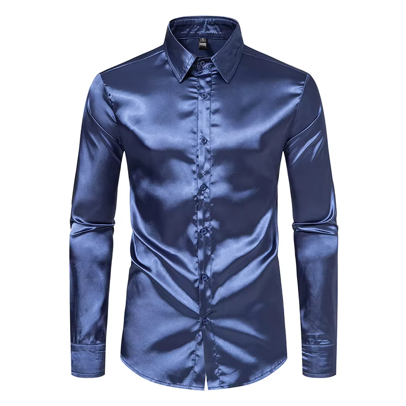 Chemises de luxe en Satin noir pour hommes, chemise de smoking lisse en soie, couleur unie, pour fêt