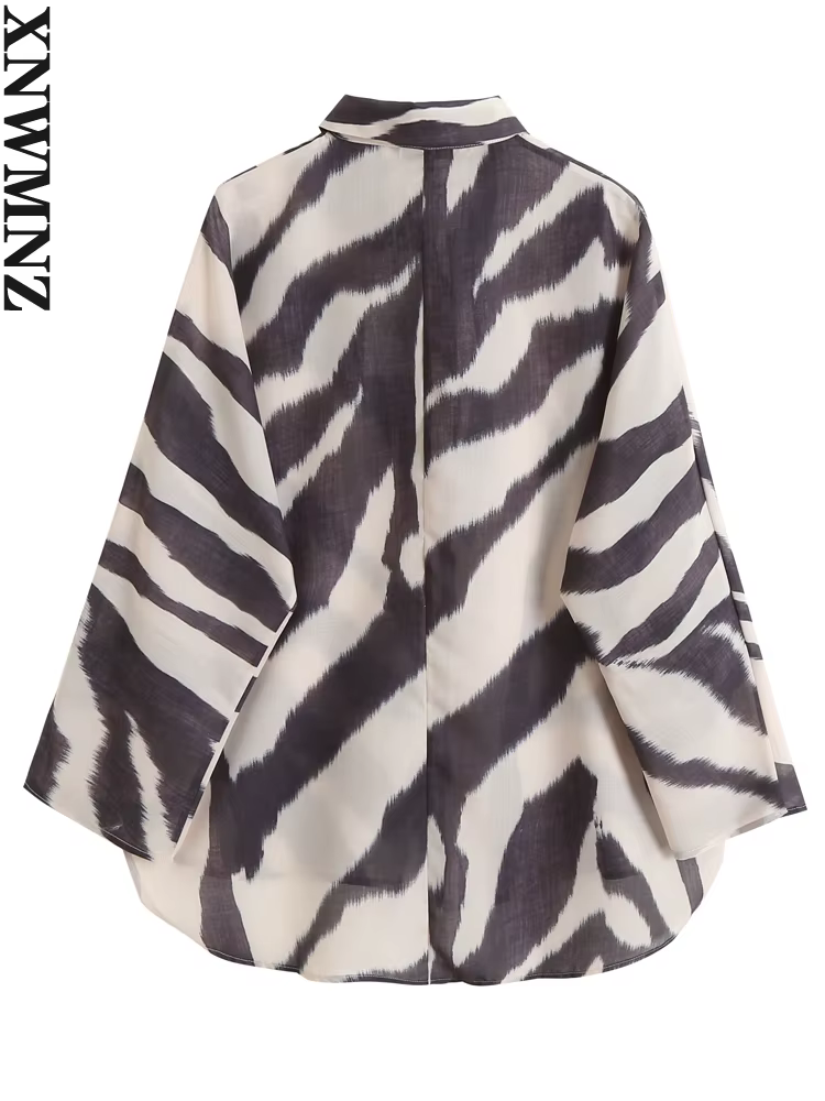 XNWMNZ-Chemise à Manches sulfen Coton et Lin pour Femme, Chemisier Imprimé Zèbre, Décontracté, obser