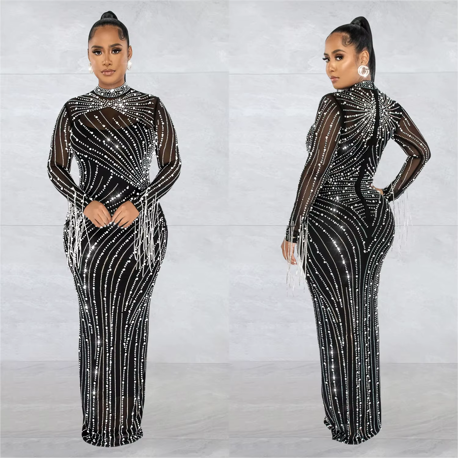 Rotterdam-Robe Longue Transparente avec Strass, Costume Luxueux de Danseuse, Tenue de Soirée Nue Cli