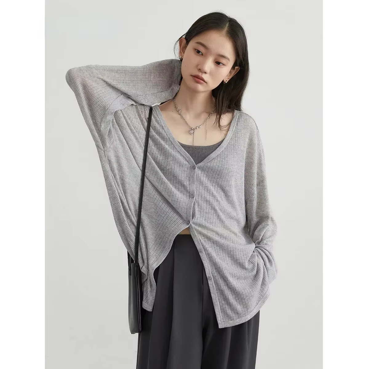 Cardigan léger à col en V et manches longues pour femme, veste de protection solaire printemps-été-a