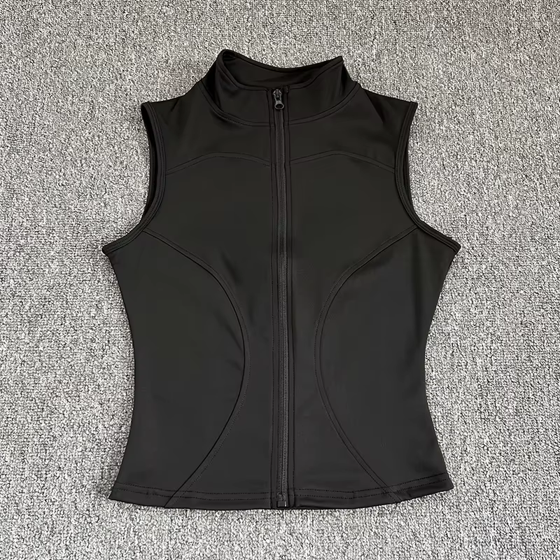 Haut de Sport sans manches pour femmes, coupe cintrée, séchage rapide, col montant élastique, vêteme