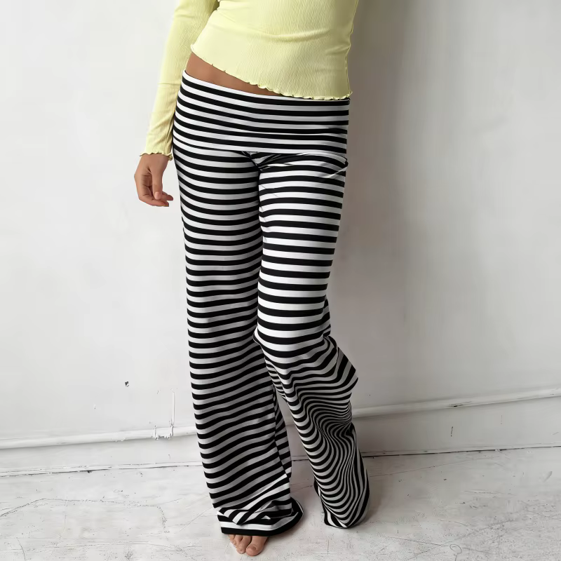 Pantalon de pyjama décontracté pour femme rayé taille basse pantalon de salon taille élastique cordo