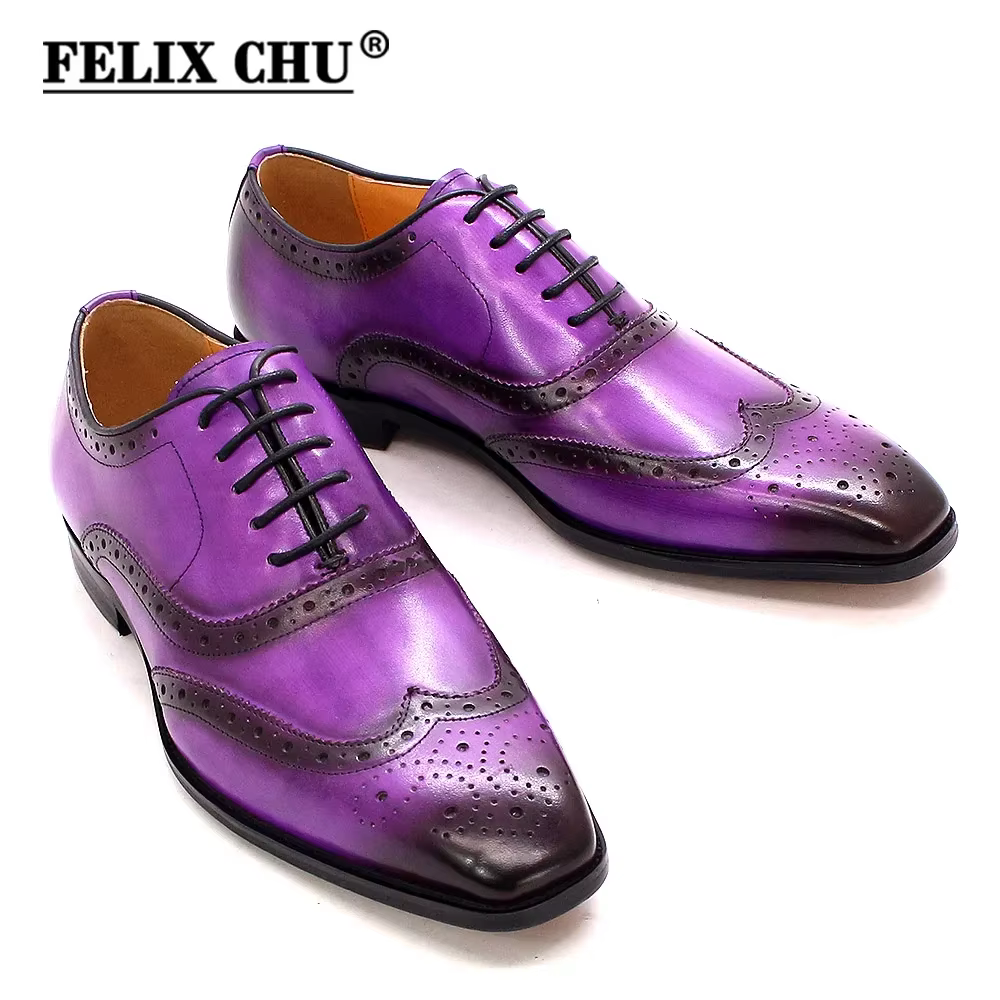 Chaussures Oxford à bout d'aile pour hommes, grandes tailles, faites à la main, en cuir de veau véri