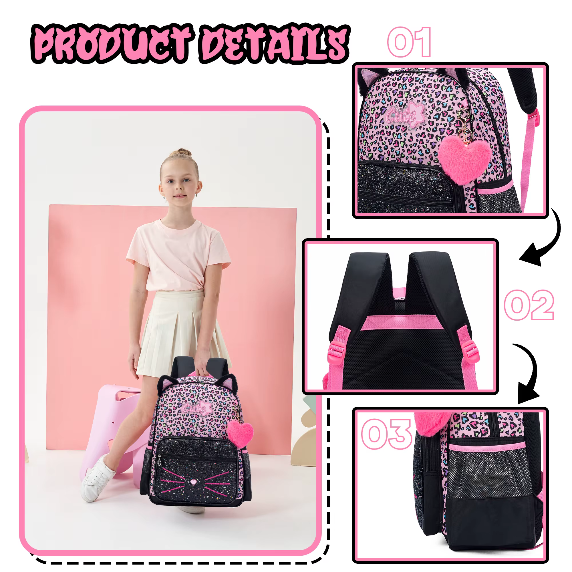 Sac à dos mignon pour filles, sac à dos esthétique, sac d'école pour filles, sac à dos avec boîte à 