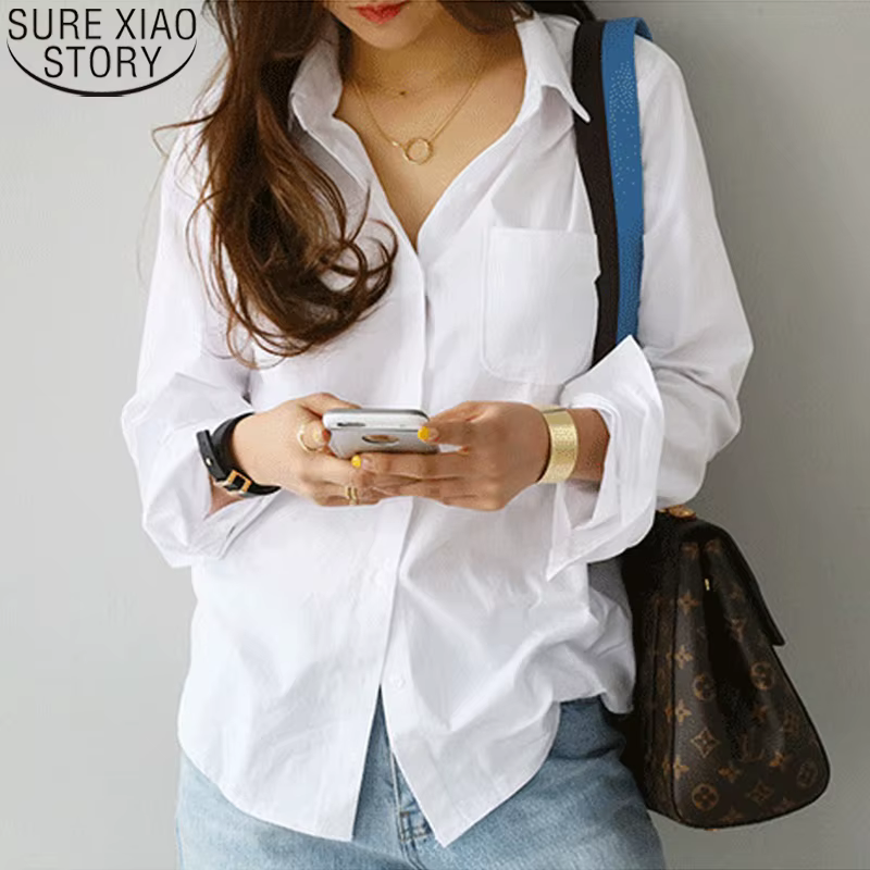 Chemisier en coton chemise blanche mode femmes Blusas Mujer De Moda OL Style hauts décontracté dames