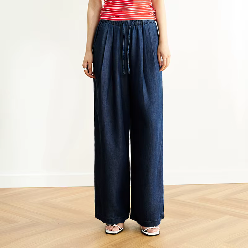 Semir taille élastique Denim pantalon femmes drapé ajustement 2025 été nouveau refroidissement jambe