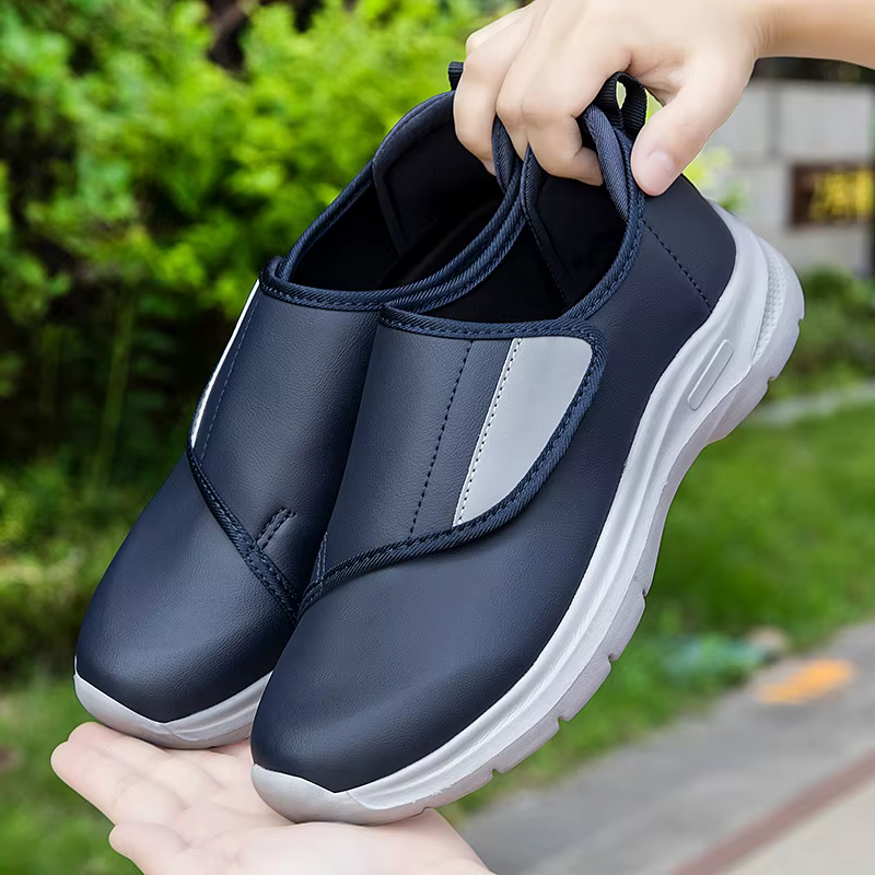 Baskets orthopédiques en cuir pour diabétiques pour hommes, chaussures ouvertes à ajustement large a