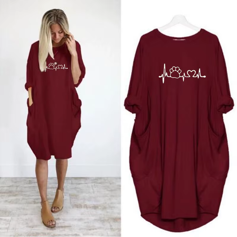 Robe ample à manches longues pour femmes, grande taille, automne hiver, décontractée, col rond, coul