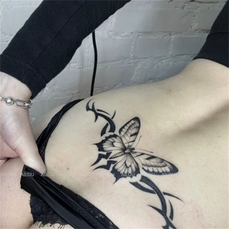 Tatouages temporaires papillon noir pour femmes, ailes Sexy, faux tatouage d'art durable, autocollan
