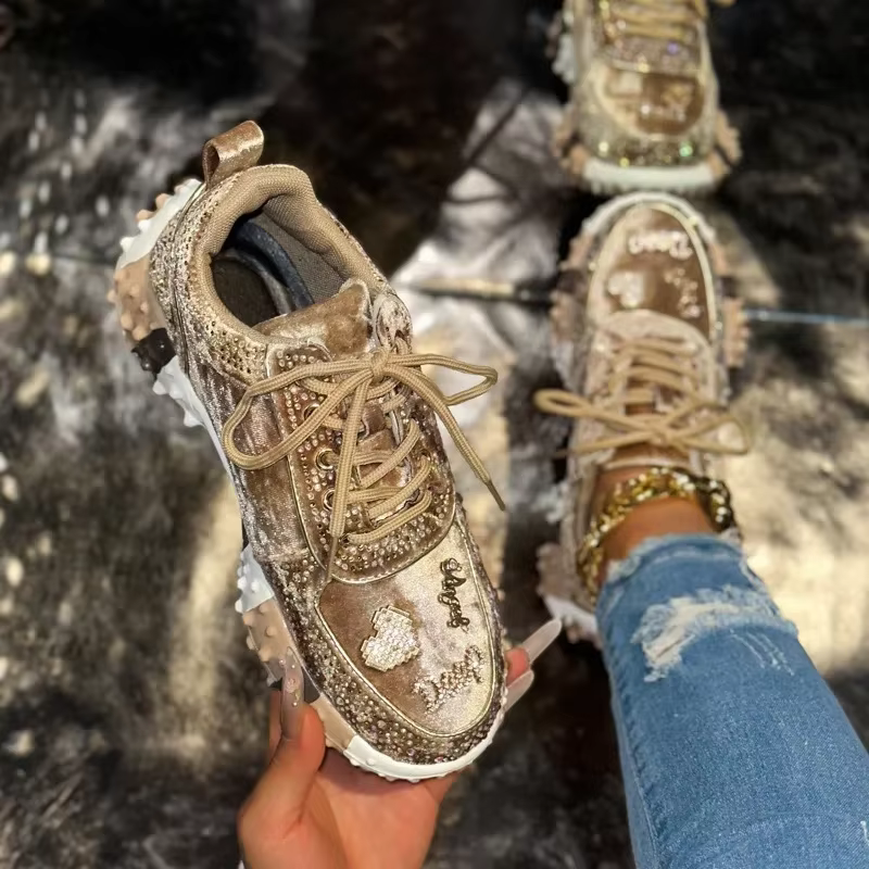 Femmes eau diamant chaussures de sport cristal daim luxe concepteur chaussures décontractées semelle