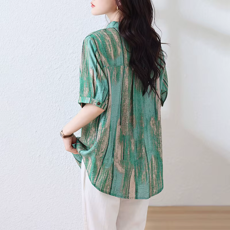 ZUO MAN RU-T-shirt manches courtes col V femme, slim, vert, taille adt, imprimé diamant, été 2023