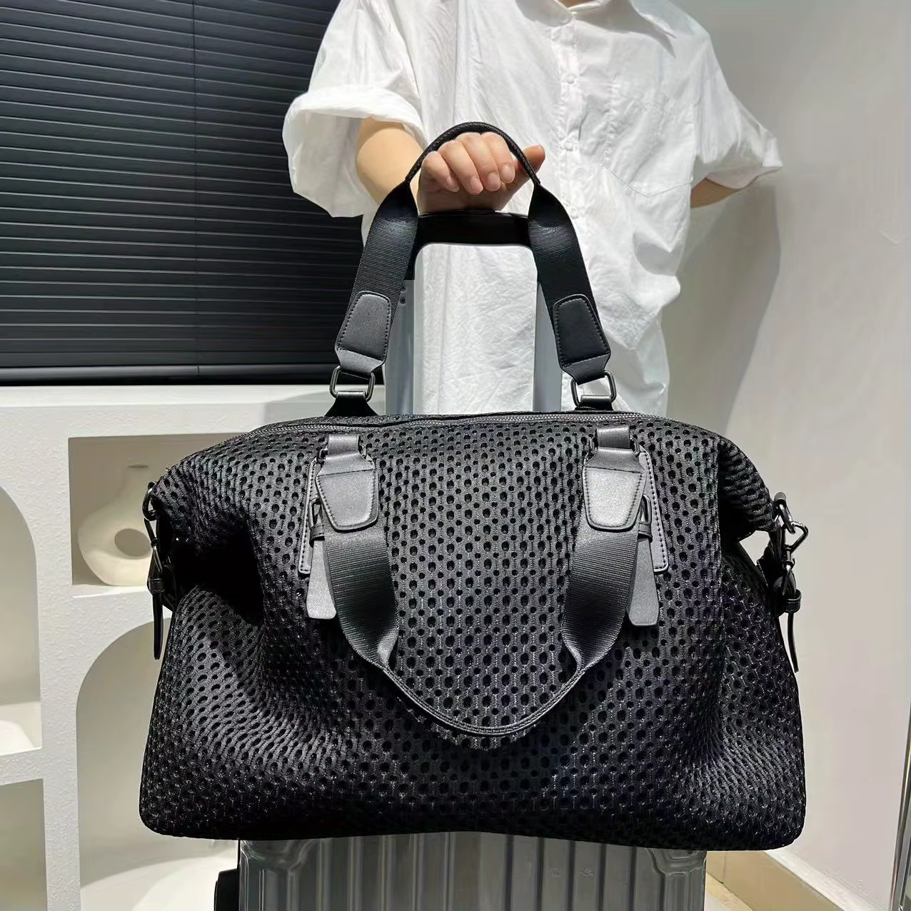 Grand sac de voyage en nylon imperméable pour femme, sac messager à bandoulière simple, loisirs, vac