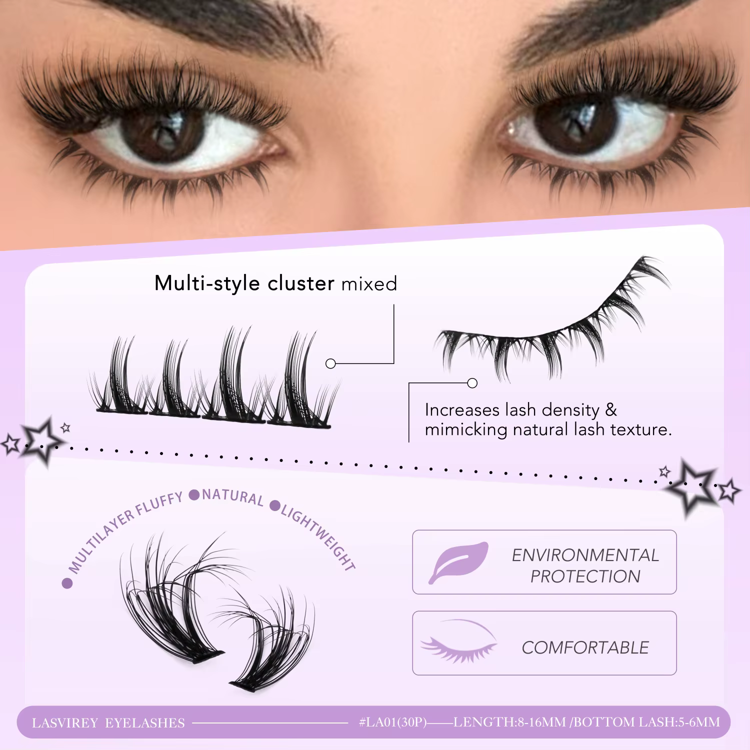 Lasvirey Kit de cils DIY, kit de cils duveteux, cils individuels mixtes avec extensions de cils infé