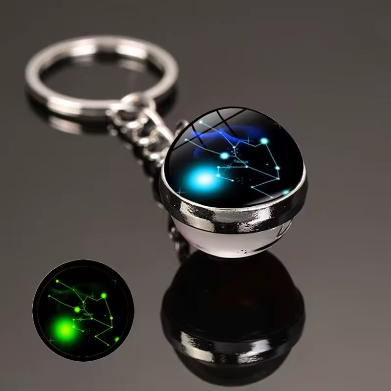 Nouveau 12 signes du zodiaque ciel étoilé veilleuse porte-clés 12 zodiaque pendentif porte-clés mode