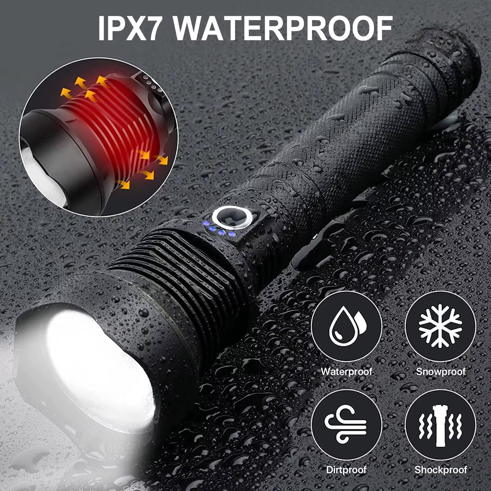 Lampe de poche Ultra LED en alliage d'aluminium, 2024 lumens, compagnon zoomable, camping, urgences,