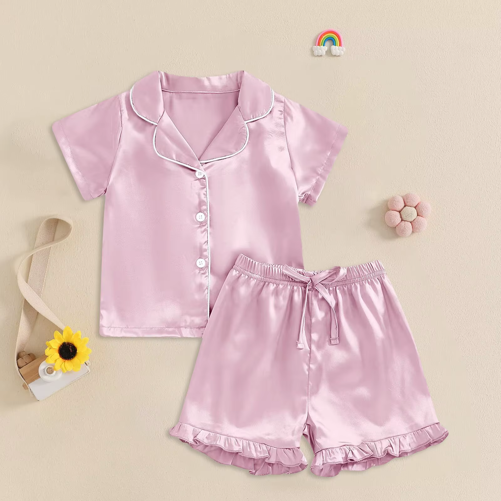 Bébé fille vêtements chauds enfant en bas âge pyjamas en soie bébé enfants fille Satin été plume pyj