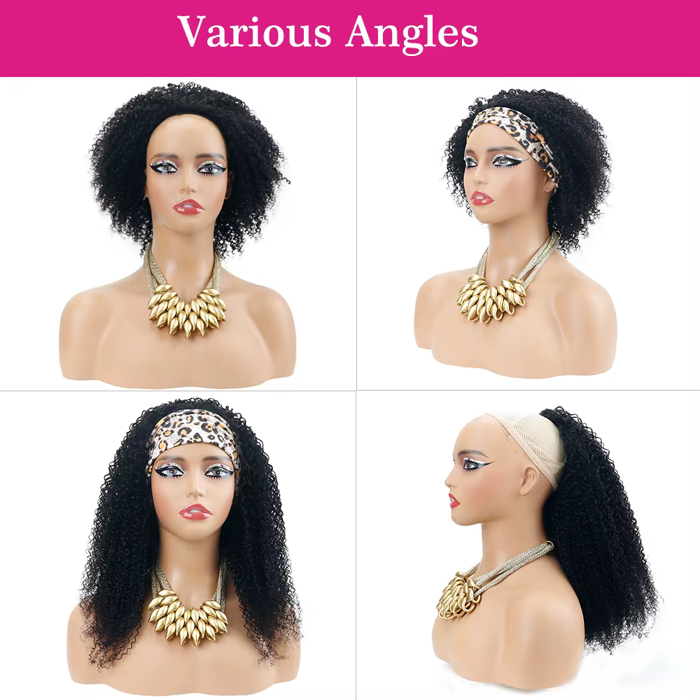 Demi-perruque sans colle, cheveux naturels crépus bouclés, bandeau amélioré 3 en 1, sans dentelle, a